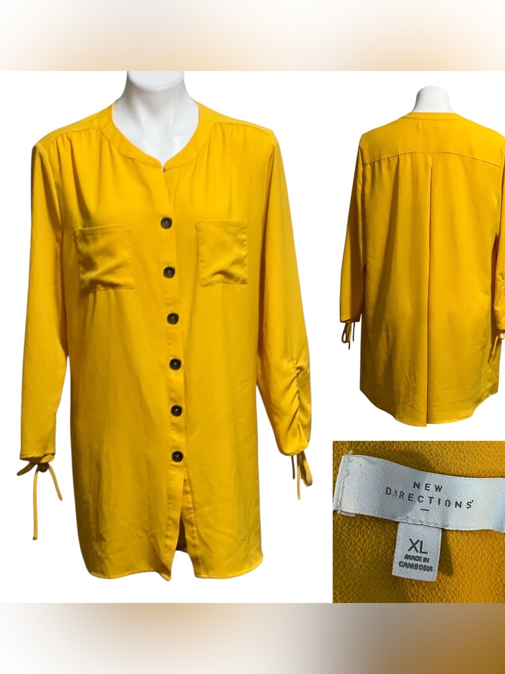 new‎ directions Tunic Top Yellow Button-Front popover business casual office